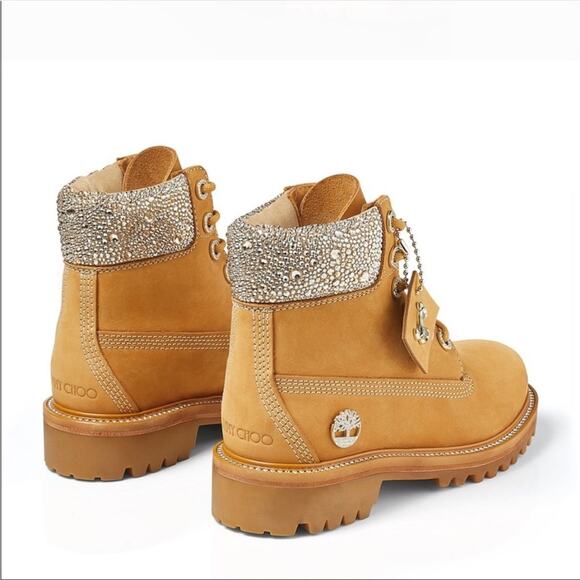 NEW JIMMY CHOO X TIMBERLAND Suede Crystal Encrusted Brown Classic Hiking Boot 9 - Picture 15 of 16